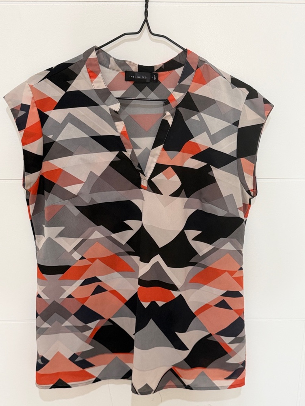 The Limited Geometric Split-Neck Cap Sleeve Top - Black, Gray & Coral